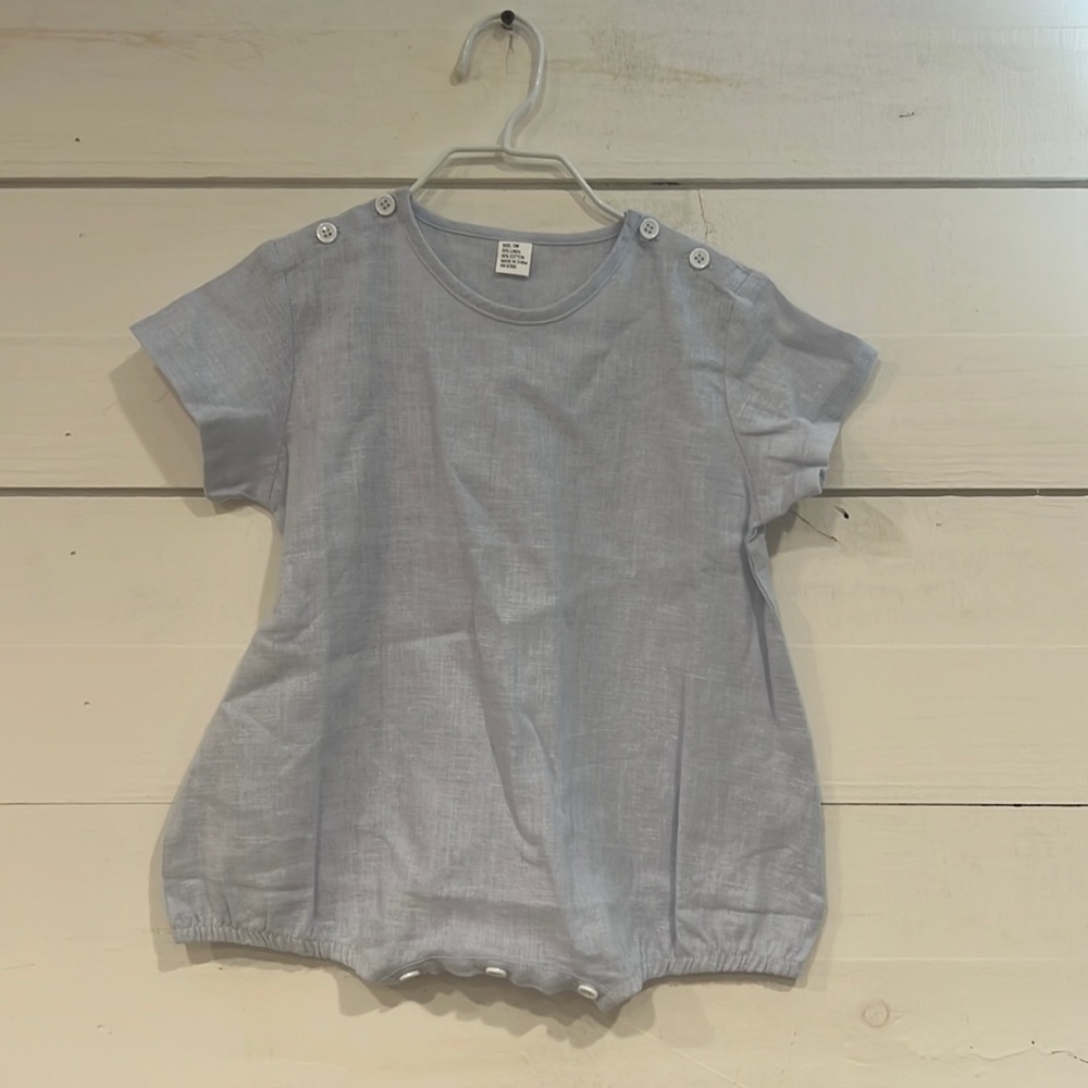 Pale Blue Linen Bubble. 12M. Never Worn.